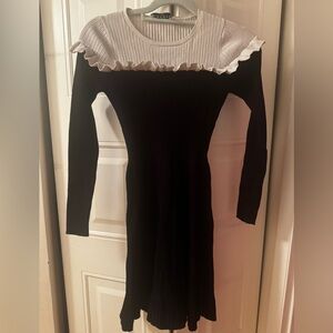 Sandro Cream and Black Ruffled Top